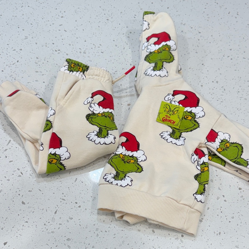 Cream Grinch Kids Hoodie & Jogger Matching Set